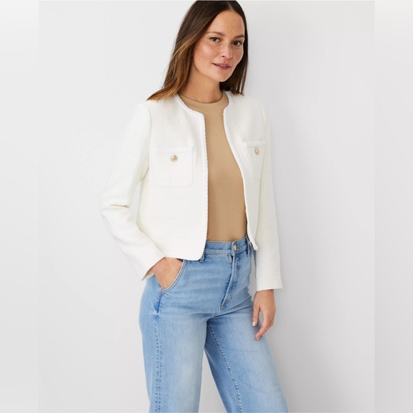 Ann Taylor Jackets & Blazers - Ann Taylor Tweed Trimmed Patch Pocket Jacket Winter White